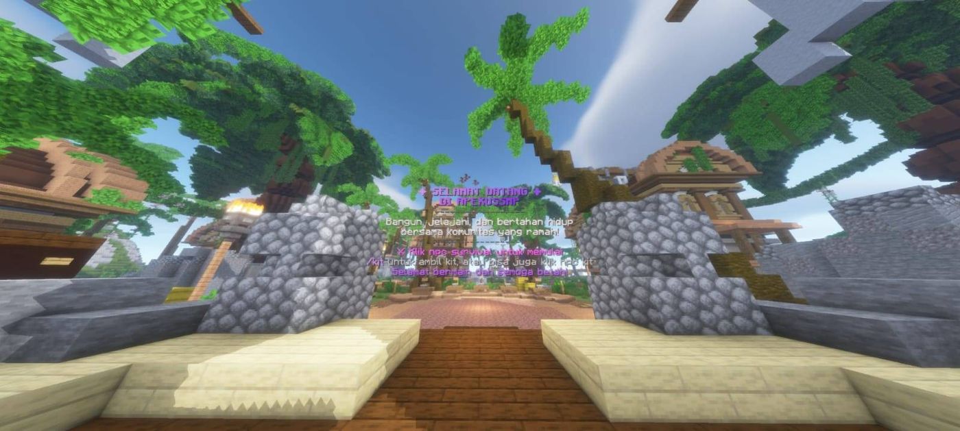 Gerbang masuk spawn survival dengan pesan sambutan